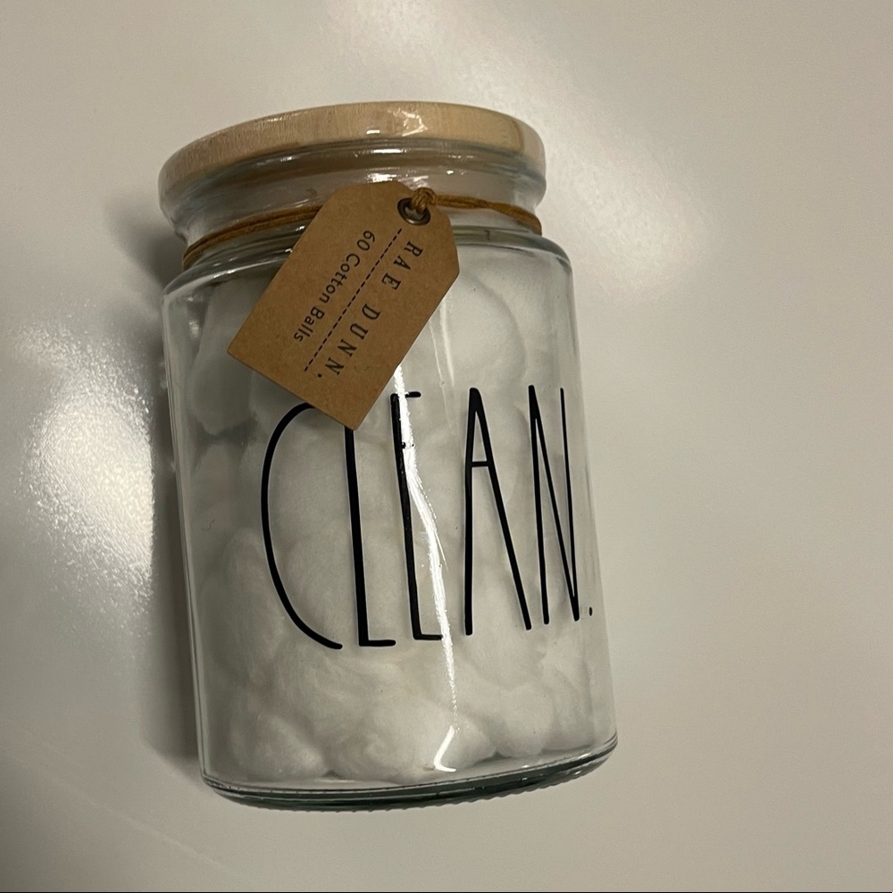 Rae Dunn Clean Jar with cotton balls